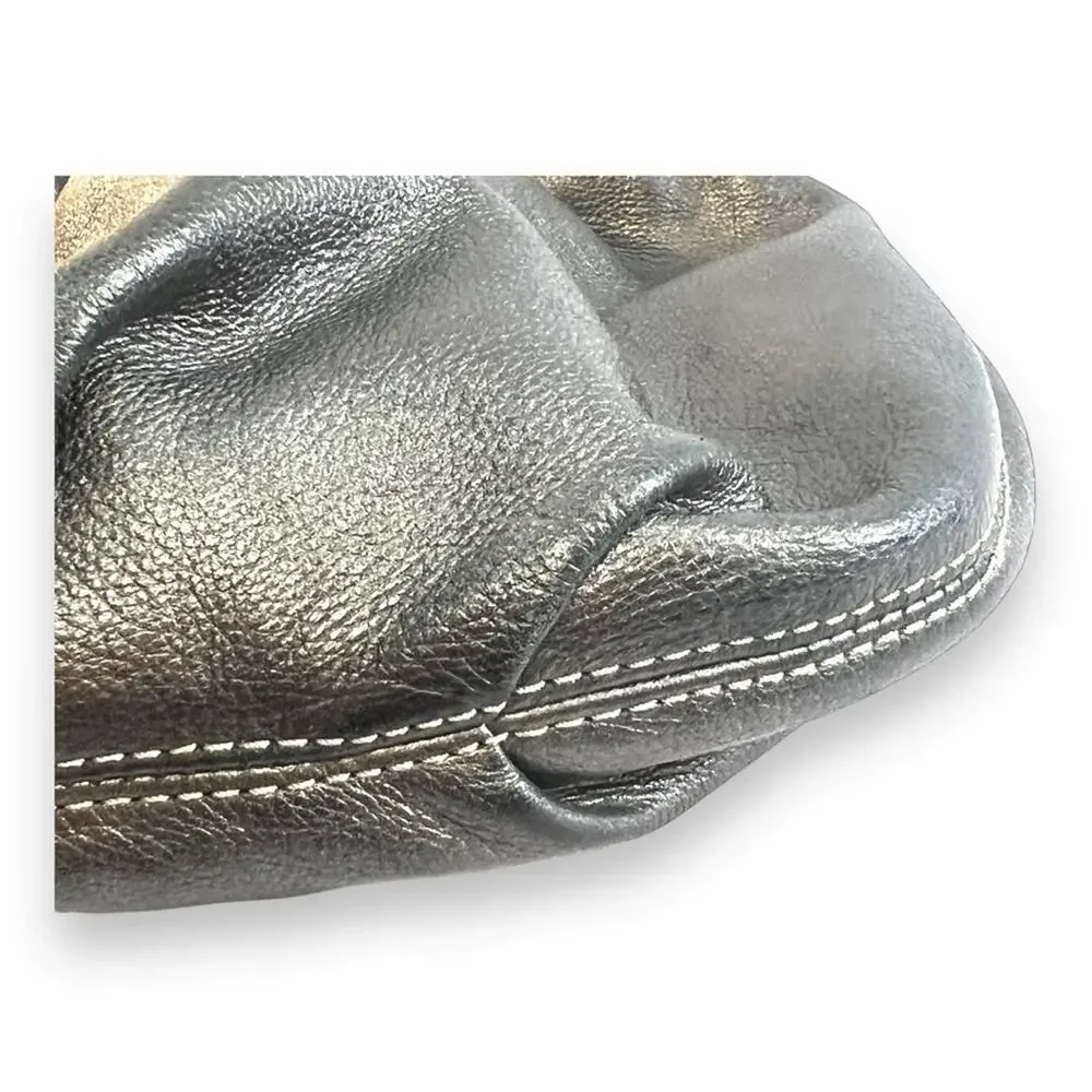 TALBOTS Metallic Gray Leather Hobo Shoulder Bag with Silver Tone Hardware